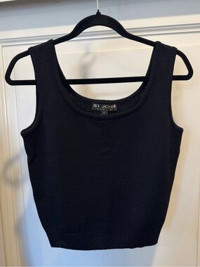 St. John Knits Basics Black Santana Knit Scoop Neck Sleeveless Sweater Tank Top